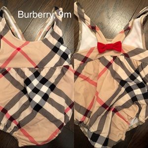 Adorable infant Burberry swimsuit with red bow